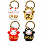 Sleutelhanger Lucky Cat met belletje in 4 kleuren 