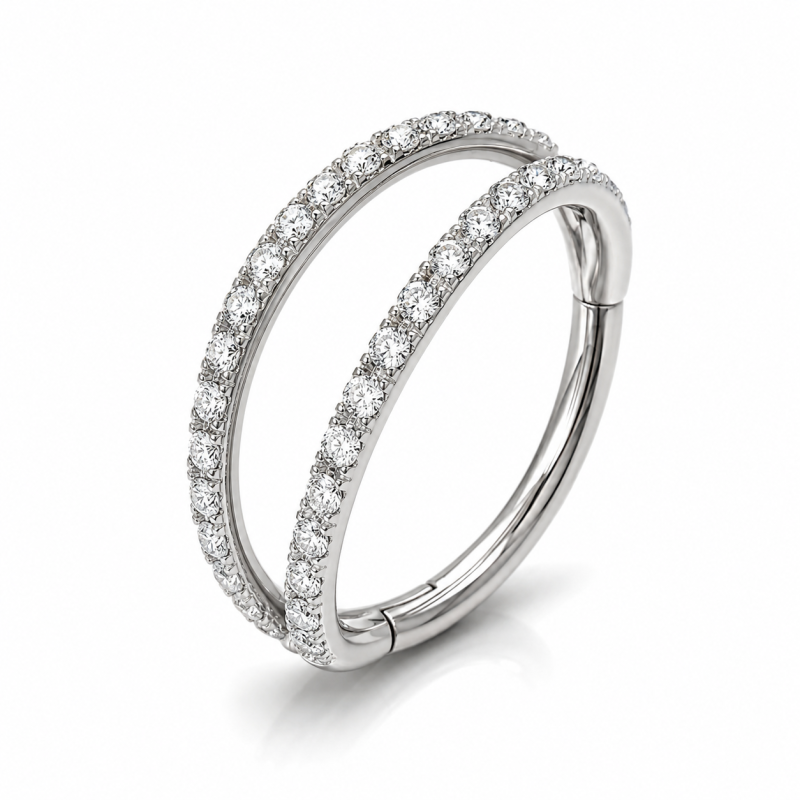 Piercing Ring met steentjes Dubbel Zilverkleurig 