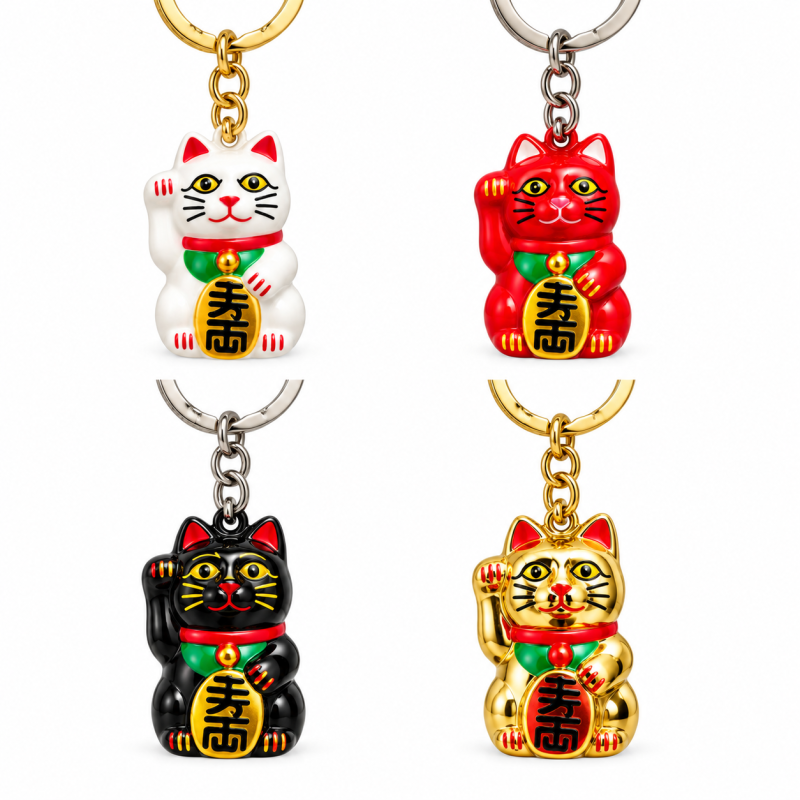 Sleutelhanger Lucky cat met belletje in 4 kleuren