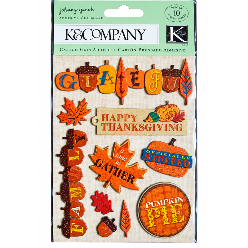 Adhesive Chipboard, Happy Thanksgiving, 10 Chipboards