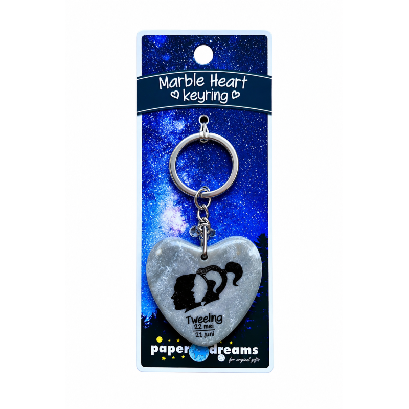 Sleutelhanger Marble heart Grijs Sterrenbeeld Tweeling
