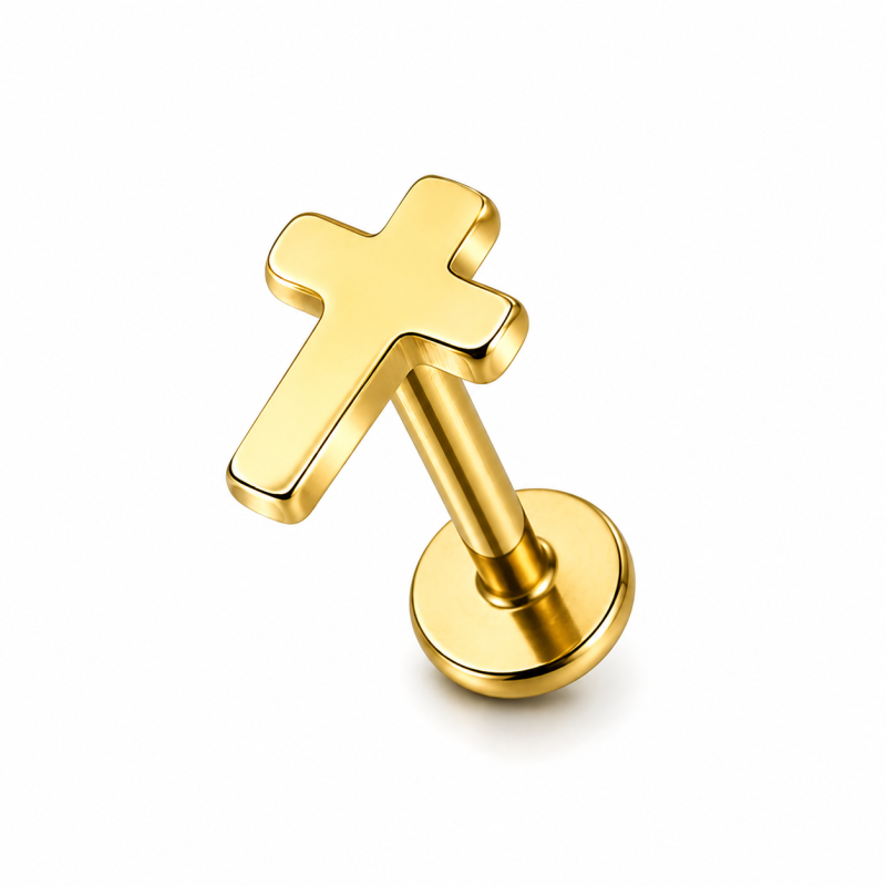 Labret Piercing Cross Goudkleurig 8x1.2x6