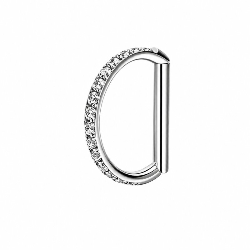 Piercing Ring D-Vorm Zilverkleurig Steentjes 10x1.2mm