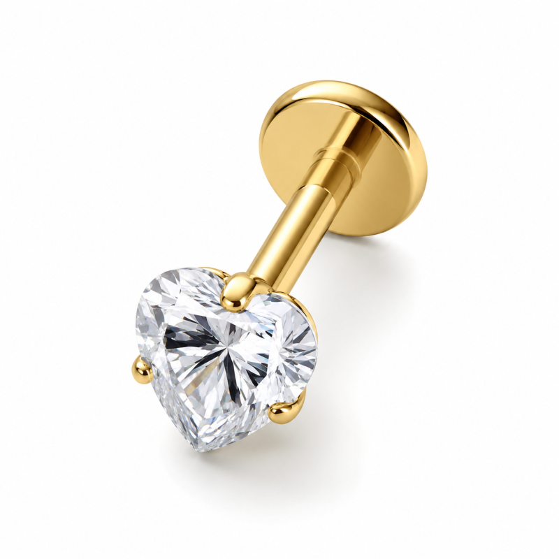 Labret Piercing Crystal Heart Goudkleurig 8x1.2x3