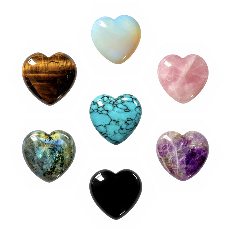 Edelsteen hart in diverse edelsteen soorten