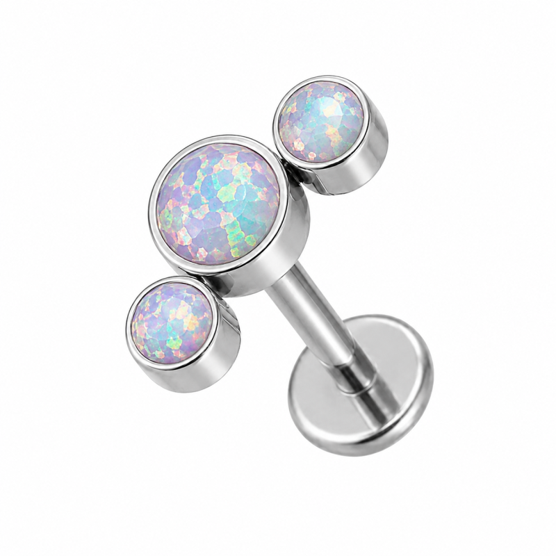 Labret Piercing Tripple Crystal Parelmoer Push-in Zilverkleurig 8x1.2x8