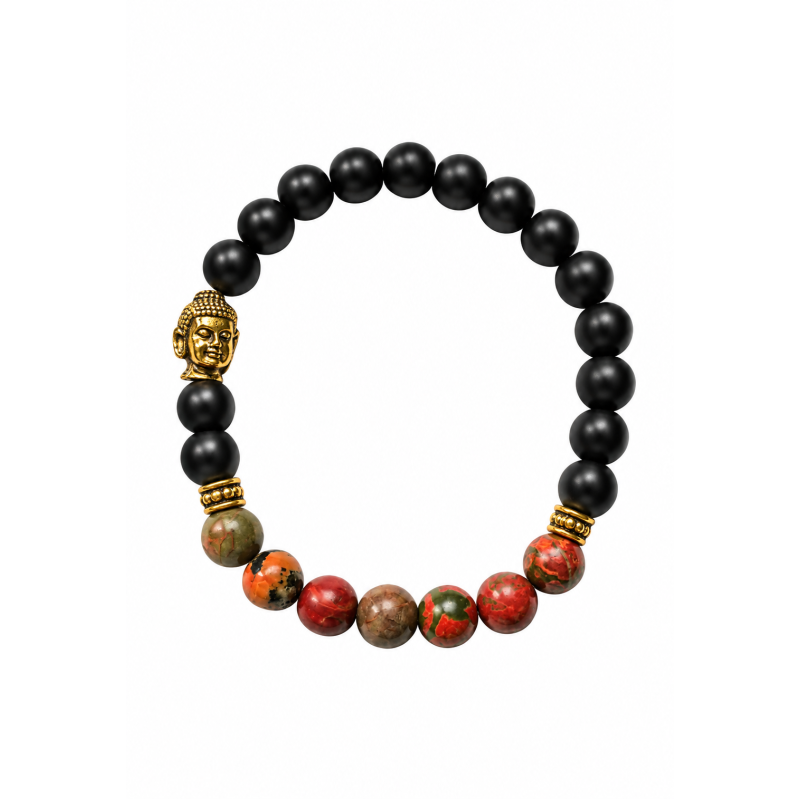 Armband Boeddha met Tektiet en Unakiet stenen
