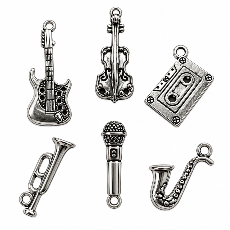 Bedeltjes Muziek instrumenten 6 stuks 