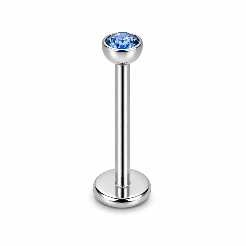 Labret Piercing Crystal Shine Blauw Zilverkleurig 8x1.2x3