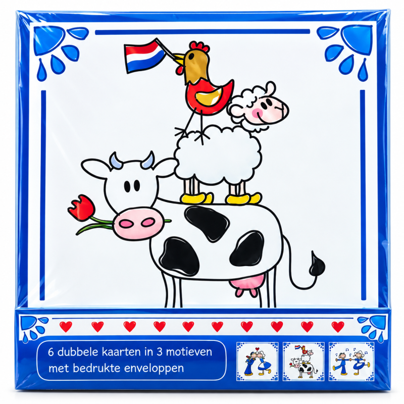 Hollands blauw, 6 dubbele kaarten in 3 motieven 