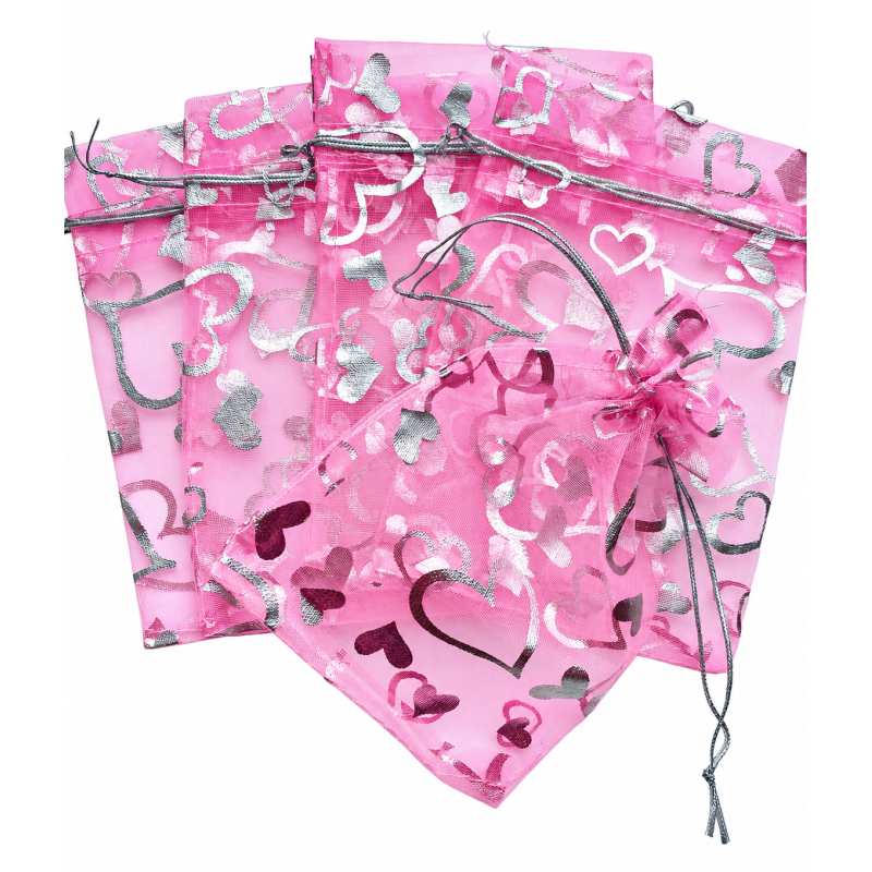Organza zakje 10x12cm Hartjes Roze