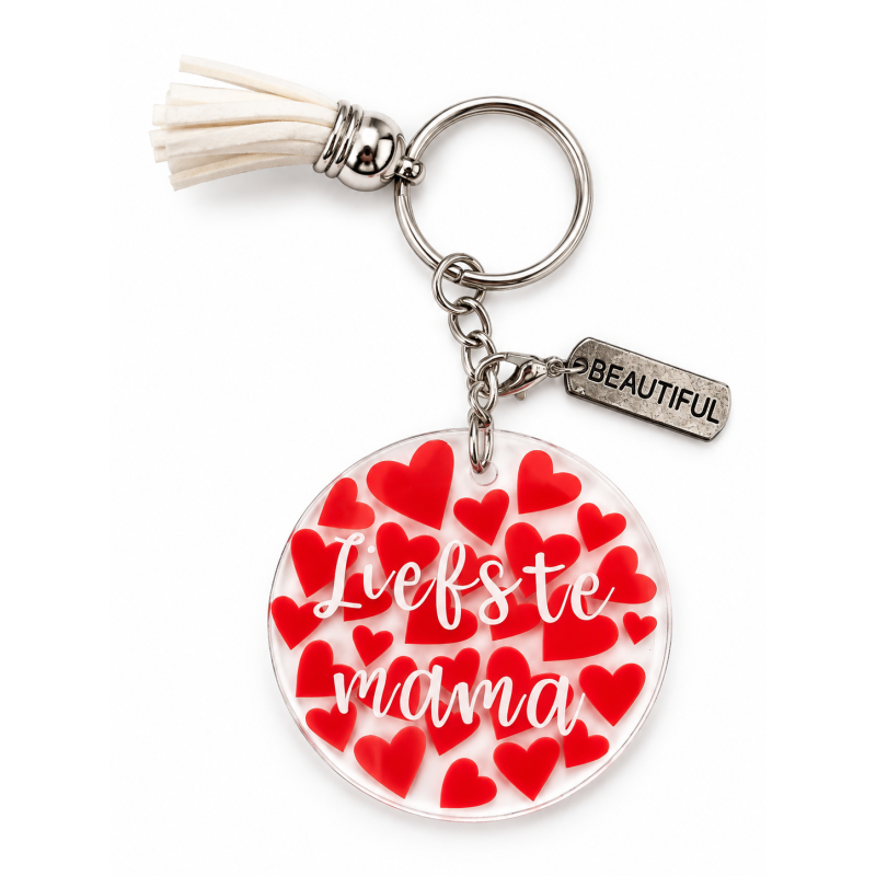 Sleutelhanger Handmade "Liefste Mama" Hartjes
