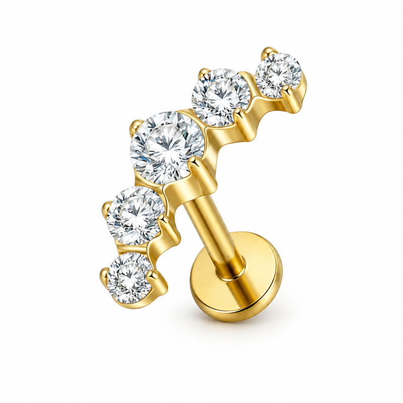 Labret Piercing Crystal Curve Goudkleurig 8x1.2x10