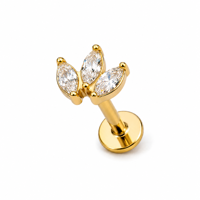 Labret Piercing Crystal Lotus 3 Goudkleurig 8x1.2x6