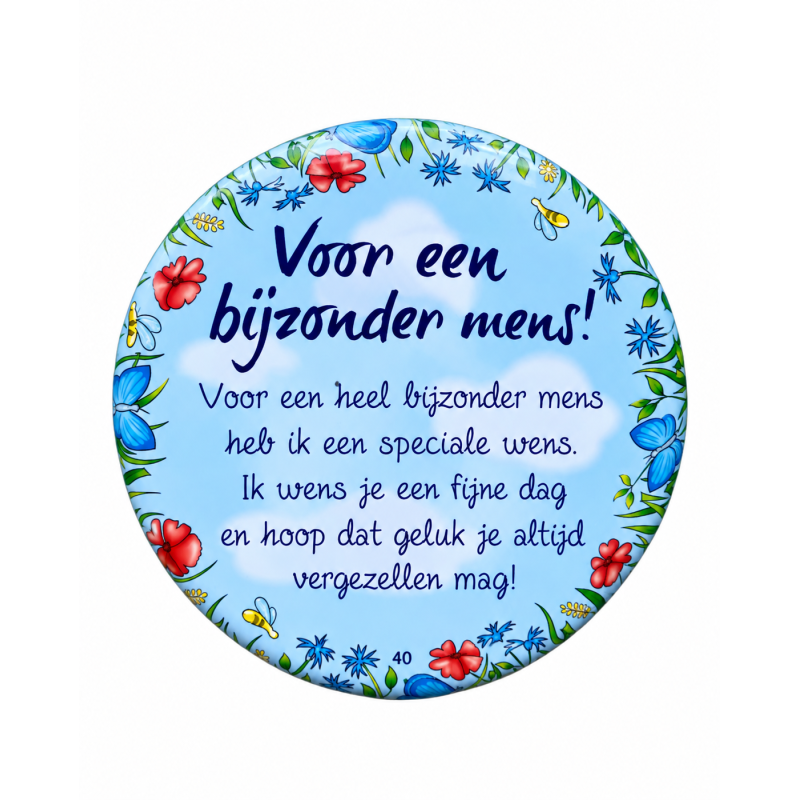 Blikje met tekst rond Blauw, Voor een bijzonder mens