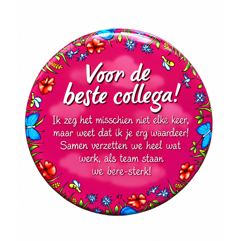 Blikje met tekst rond Roze, Voor de beste collega