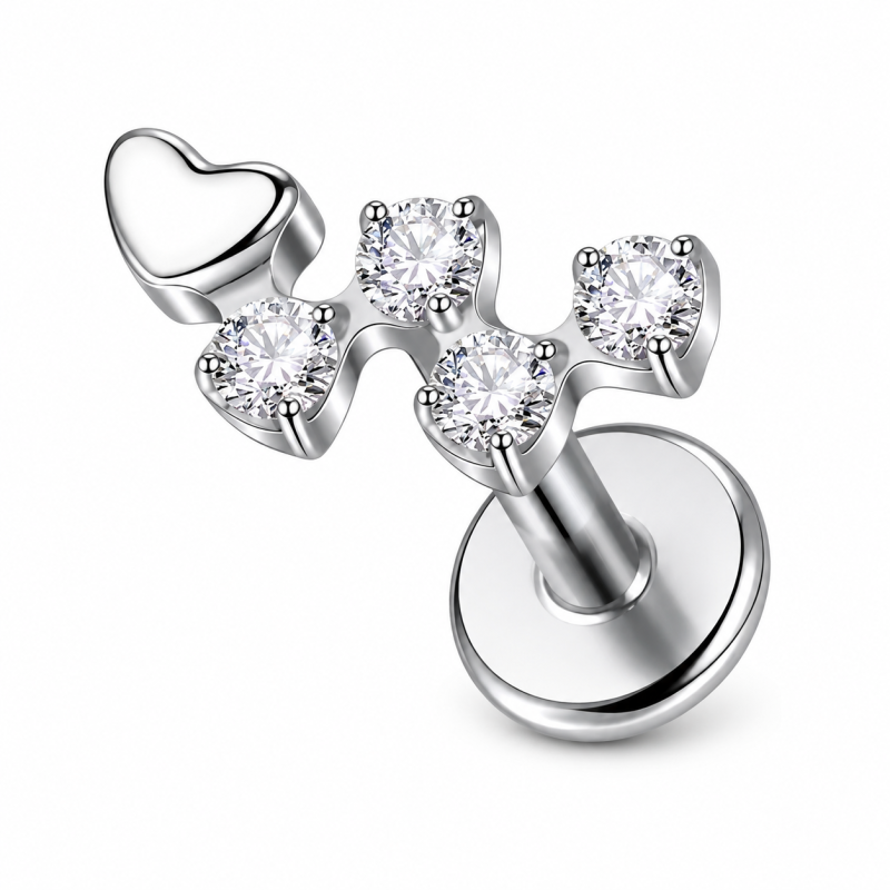Labret Piercing Crystal Love Zilverkleurig 8x1.2x8
