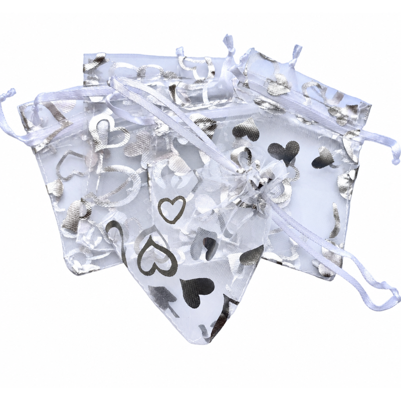 Organza zakje 10x12cm Hartjes Wit