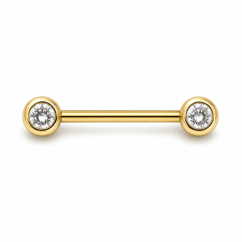 Tepelpiercing Rond Steen Transparant Goudkleurig 1.6x5