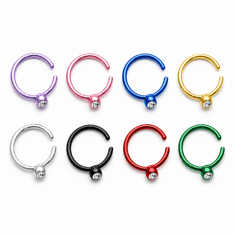 Neuspiercing ring met steentje in 8 kleuren
