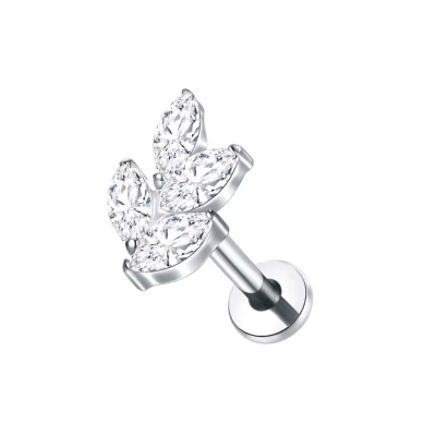 Labret Piercing, Blaadjes, Zilverkleurig, 8x1.2