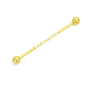 Industrial piercing Goudkleurig met steentjes 38x1.6mm