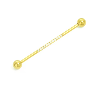 Industrial piercing Goudkleurig met steentjes 38x1.6mm