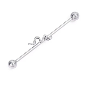 Industrial piercing Zilverkleurig met slang 38x1.6mm