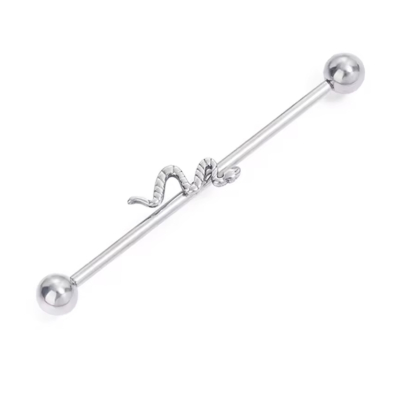 Industrial piercing Zilverkleurig met slang 38x1.6mm