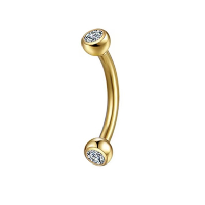 Wenkbrauw piercing goudkleurig met steentjes 6x1.2