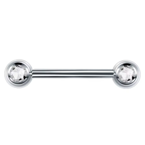 Tepelpiercing zilverkleurig met steentjes 14x1.6 Tepelpiercing zilverkleurig met steentjes 14x1.6