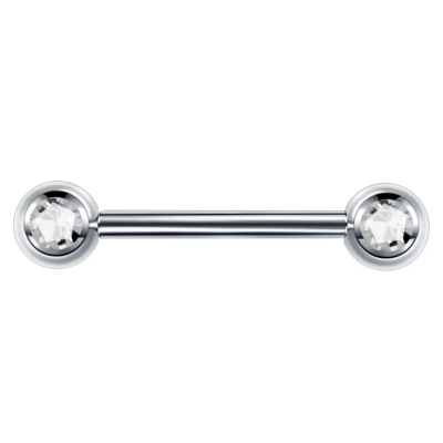 Tepelpiercing zilverkleurig met steentjes 14x1.6