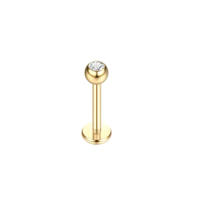 Labret Piercing Goudkleurig met steentje 8x1.2