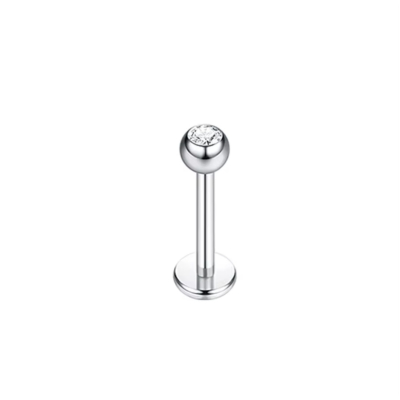 Labret Piercing Zilverkleurig met steentje 8x1.2