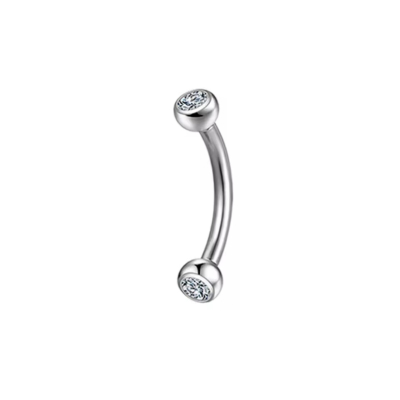 Wenkbrauw piercing zilverkleurig met steentjes 6x1.2