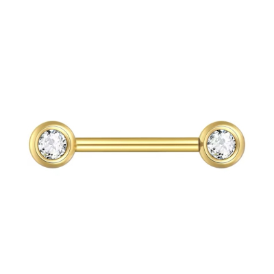 Tepelpiercing Goudkleurig met steentjes 14x1.6
