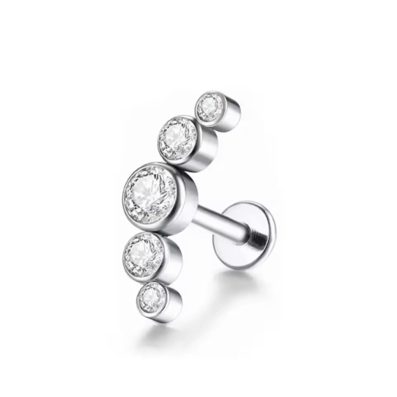 Labret Piercing Crystal Fan Zilverkleurig 8x1.2x12