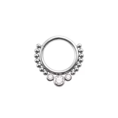 Daith Piercing Zilverkleurig met steentjes 8x1.2