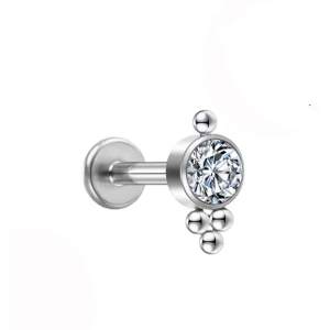Labret Piercing Zilverkleurig met steentjes Labret Piercing Zilverkleurig met steentjes