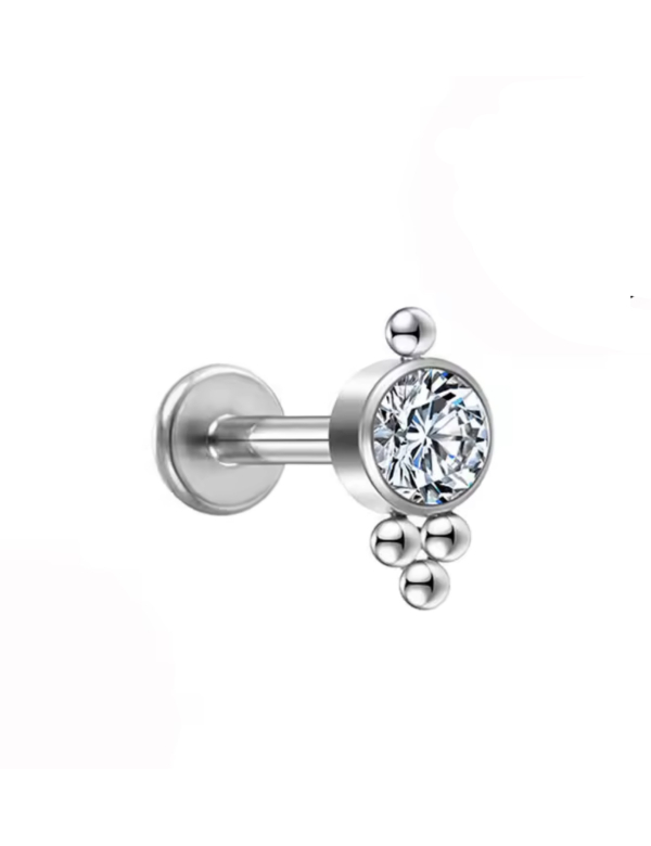Labret Piercing Zilverkleurig met steentjes