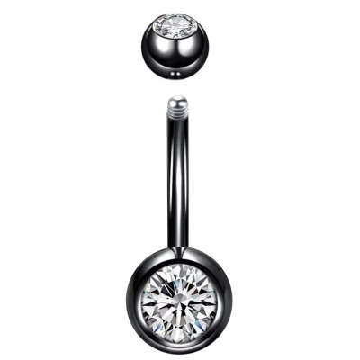 Navelpiercing Zwart met steen 1.6x5