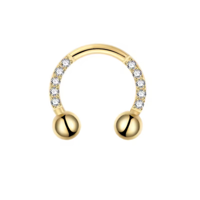 Hoefijzer Piercing Goudkleurig met steentjes