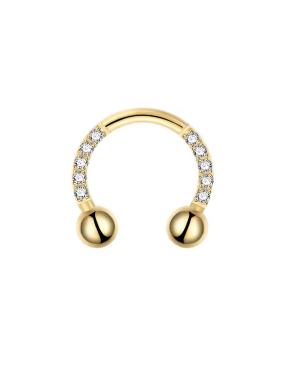 Hoefijzer Piercing Goudkleurig met steentjes