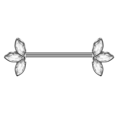Tepelpiercing Zilverkleurig Blaadjes Kristal 16x1.6