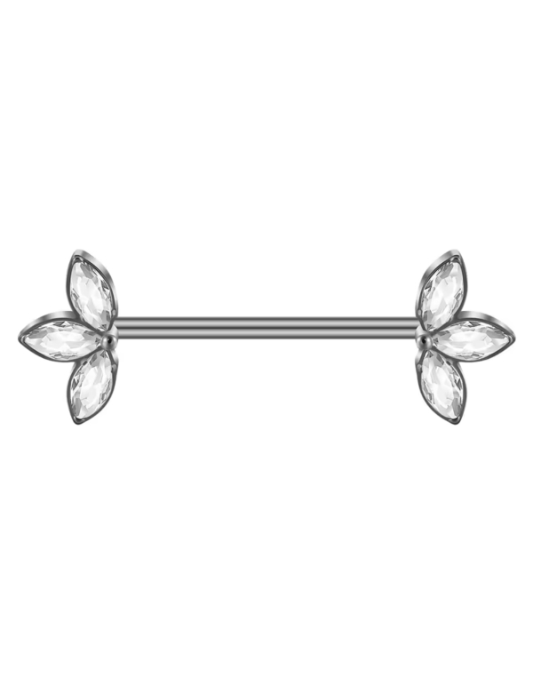 Tepelpiercing Zilverkleurig Blaadjes Kristal 16x1.6