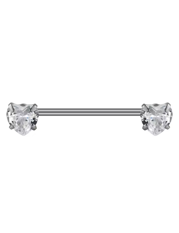 Tepelpiercing Zilverkleurig Hart Kristal 16x1.6