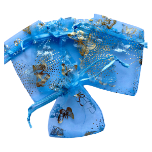 Organza zakje 7x9cm Vlinder Blauw Goud