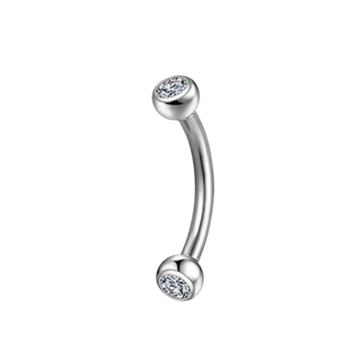 Wenkbrauw piercing zilverkleurig met steentjes 6x1.2