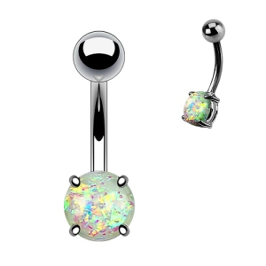 Navelpiercing Opal prong Wit Zilverkleurig 10x1.6 Navelpiercing Opal prong Wit Zilverkleurig 10x1.6