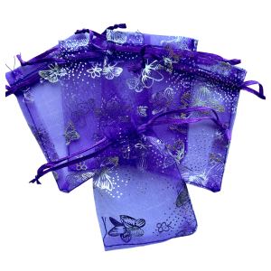 Organza zakje 7x9cm Vlinder Paars